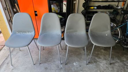 Set of 4 Gray Dining Chairs – Needs Reupholstery