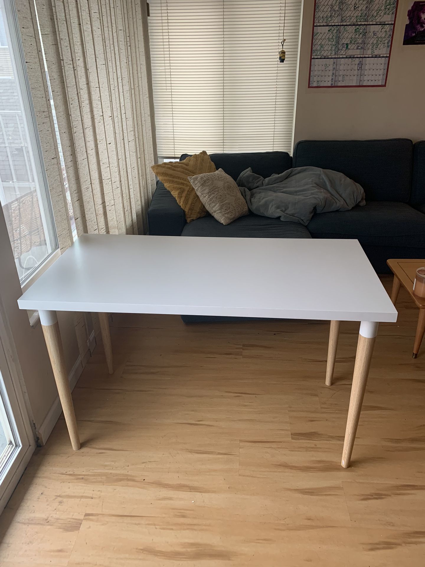 White Ikea Linnmon desk/table top with Hilver bamboo legs