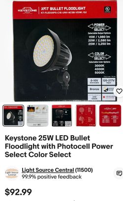 Keystone 25W LED Bullet Floodlight with Photocell Power Select Color