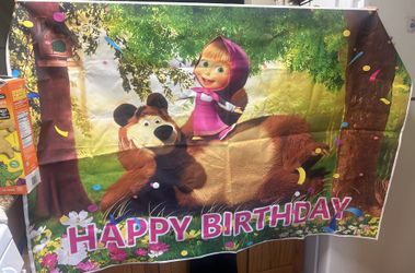 Masha And Bear Birthday Backdrop