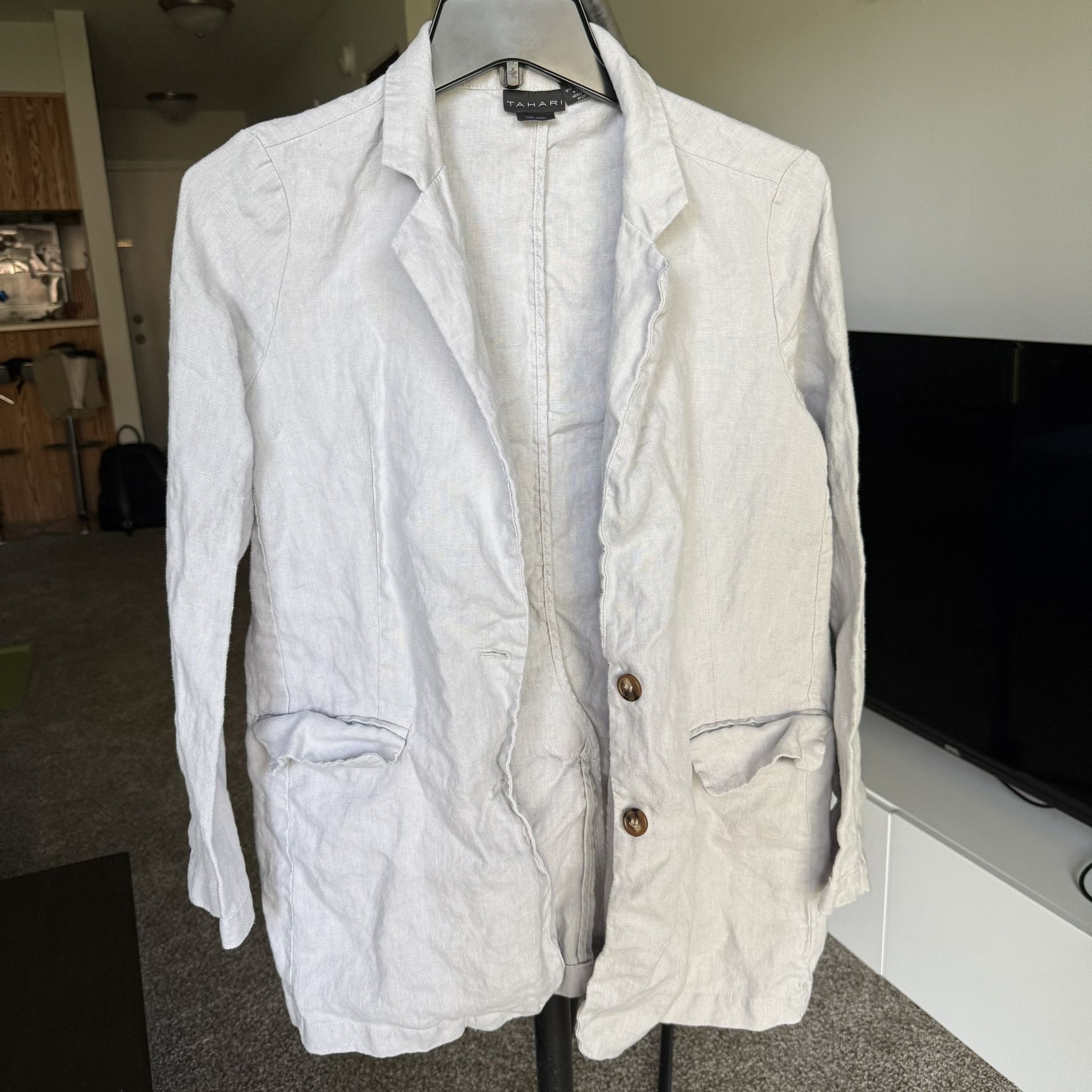 Women's TAHARI Grey Blazer 100% Linen