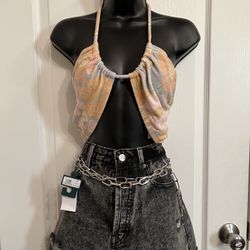 NWT🏷 Terry Cloth Versatile Halter Floral Retro Print Crop Bralette 🌼