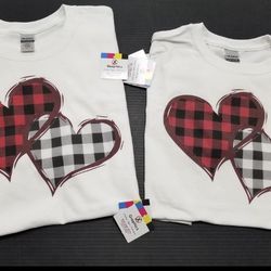 Heart T-SHIRT Matching Mother's Day  Valentines Day gift Husband tee Couples Buffalo plaid Lov