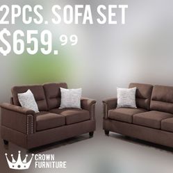 Brown 2pcs. Sofa Set 