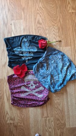 Embellished Bandeau Tops - Black Fleur, Blue Paisley, Pink Leopard Skull