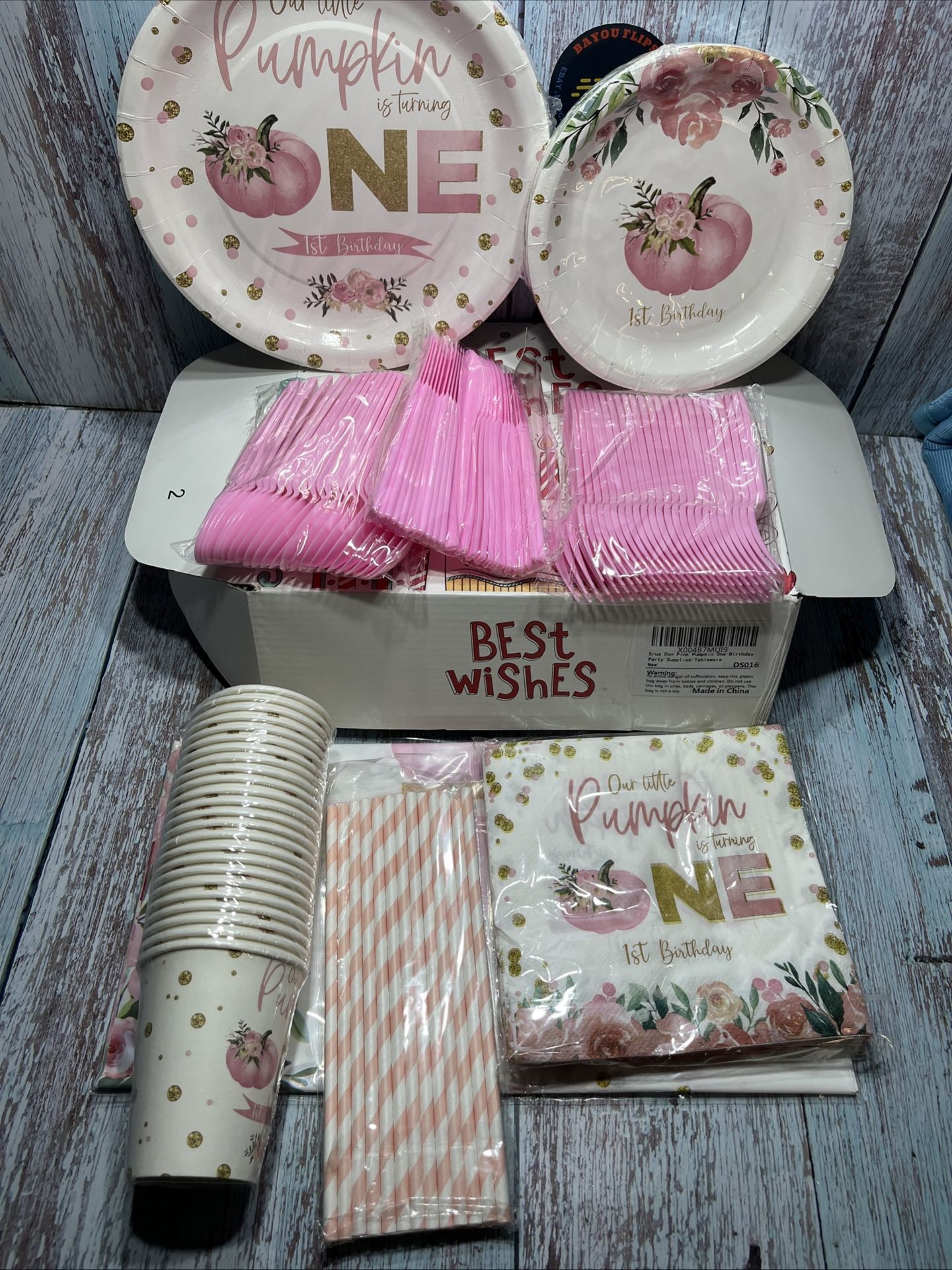 192 Pc Our Little Pumpkin is Turning One 1st Birthday Tableware.Ships In 24 Hr.