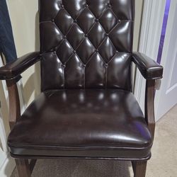 2 Leather Chairs With Wooden Arms/legs