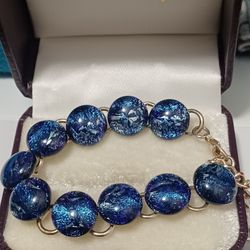 Sterling Silver Fire Glass Link Bracelet 