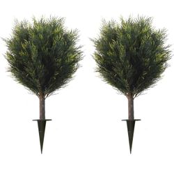 2 Pack 27” Artificial Cedar Topiary Shrub with UV-Proof, Leaves Potted Artificial Shrubs - Retail $58