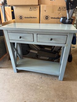 Light Blue Wood Console Table with Drawers