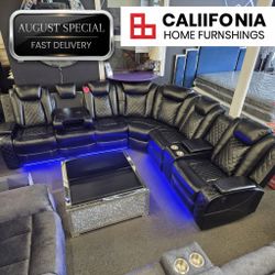 Black Breathing Leather 3-Piece Living Room Recliner Sofa