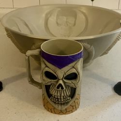 Skulls Punch Bowl & 3 Cups