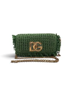 Dolce & Gabbana Green Raffia Chain Shoulder Bag