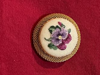 Gold Tone Petit Point Pendant/Brooch