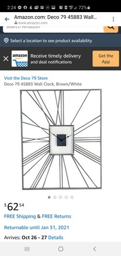 Deco 79 45883 Wall Clock, Brown/White