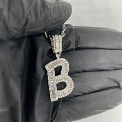 18k White Gold Pendant Necklace Initial Letter B Name Necklace 