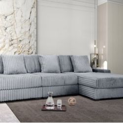 Grey Jumbo Corduroy Sectional