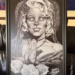 Framed artwork titled "DOD GRAY ROSES" by artist James Danger
