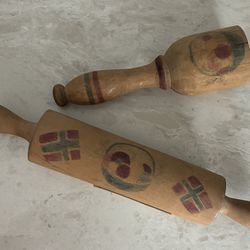 Antique Norwegian Rolling Pin & Masher, Hand Painted