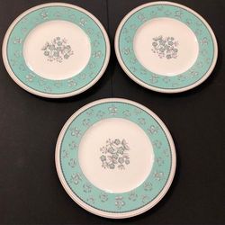 Wedgwood English Blue Green Pimpernel China 10.75” Dinner Plate Set of 3.