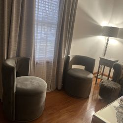 Two Velvet Ottomans Chairs 