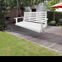 Wooden Porch Swing, Ergonomic Seat, Bench Swing with Hanging Chains