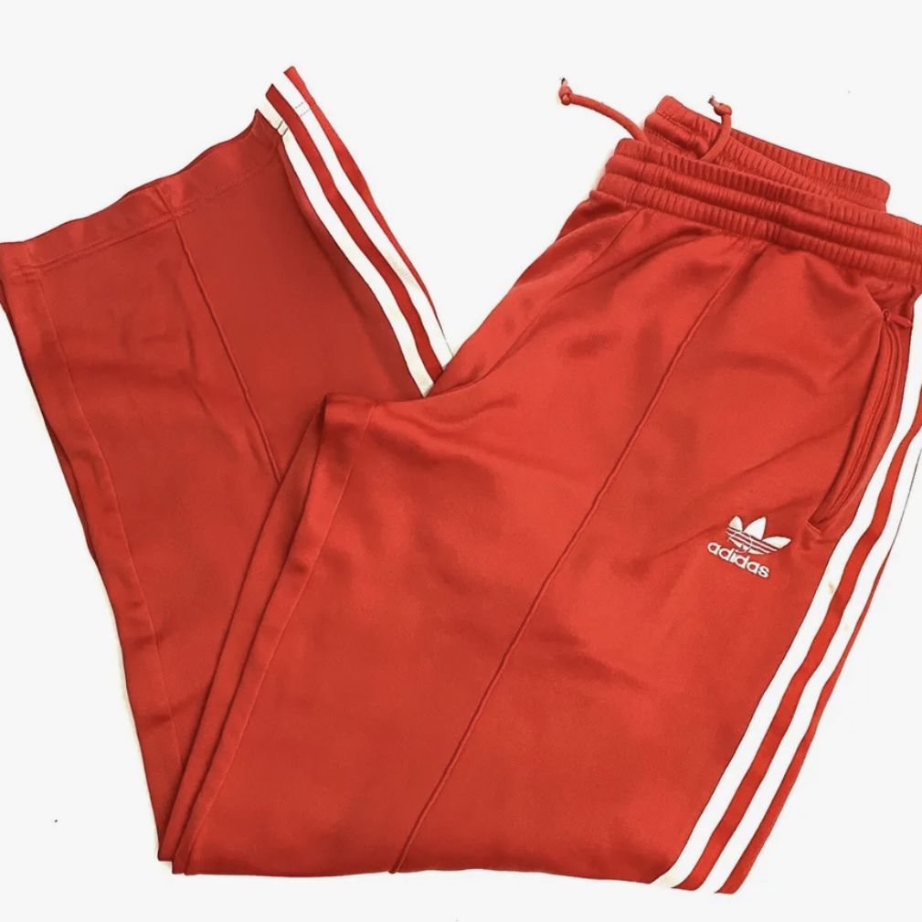 Vintage Adidas Athletic Pants Men's Large Red White Stripes Sports Ankle Zip.