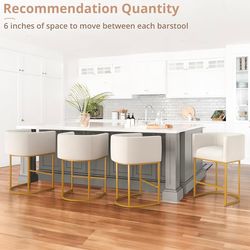 Upholstered Kitchen Island Bar Chairs with Gold Metal Frames (Beige)