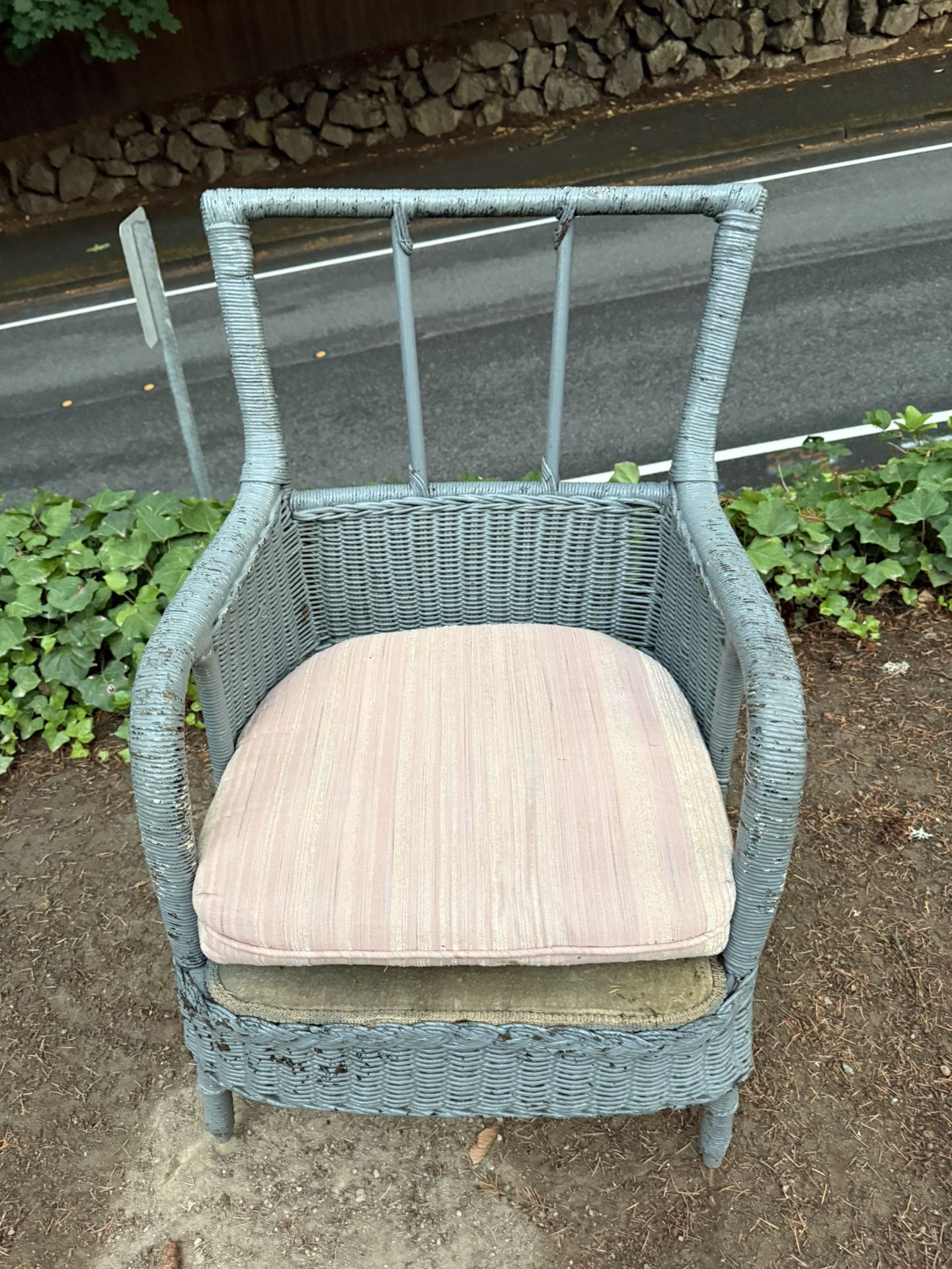 Vintage Gray, Wicker Chair, Armchair