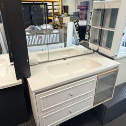 New 40” Black Or White Floating Bathroom Vanity w/ Sink & Medicine Cabinet 