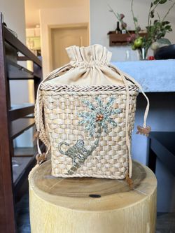 Vintage Woven Monkey & Palm Tree Purse