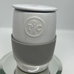 Pampered Chef Ceramic Egg Cooker w/Silicone Sleeve White/Gray #1529