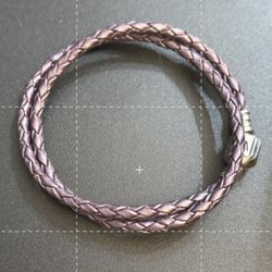 Genuine Pandora Double Leather Bracelet S925 ALE size 6 Purple 