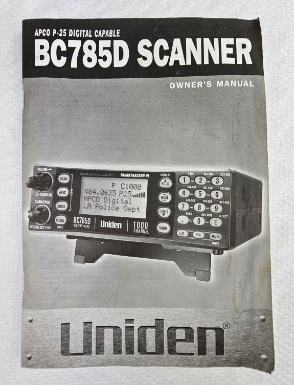 Vintage Uniden BC785D Scanner Owner's Manual