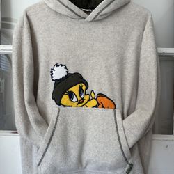 Vintage Looney Tunes Tweety Bird Women’s Sherpa Hoodie Sweatshirt. Size Large