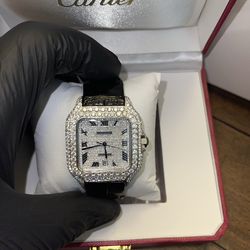 🔥💎🔥💎ALL WHITE ICED OUT DIAL WATCH WITH BLACK LEATHER BAND