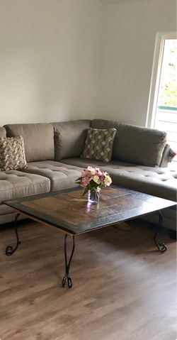 Slate Tile Top Coffee Table with Wrought Iron Legs