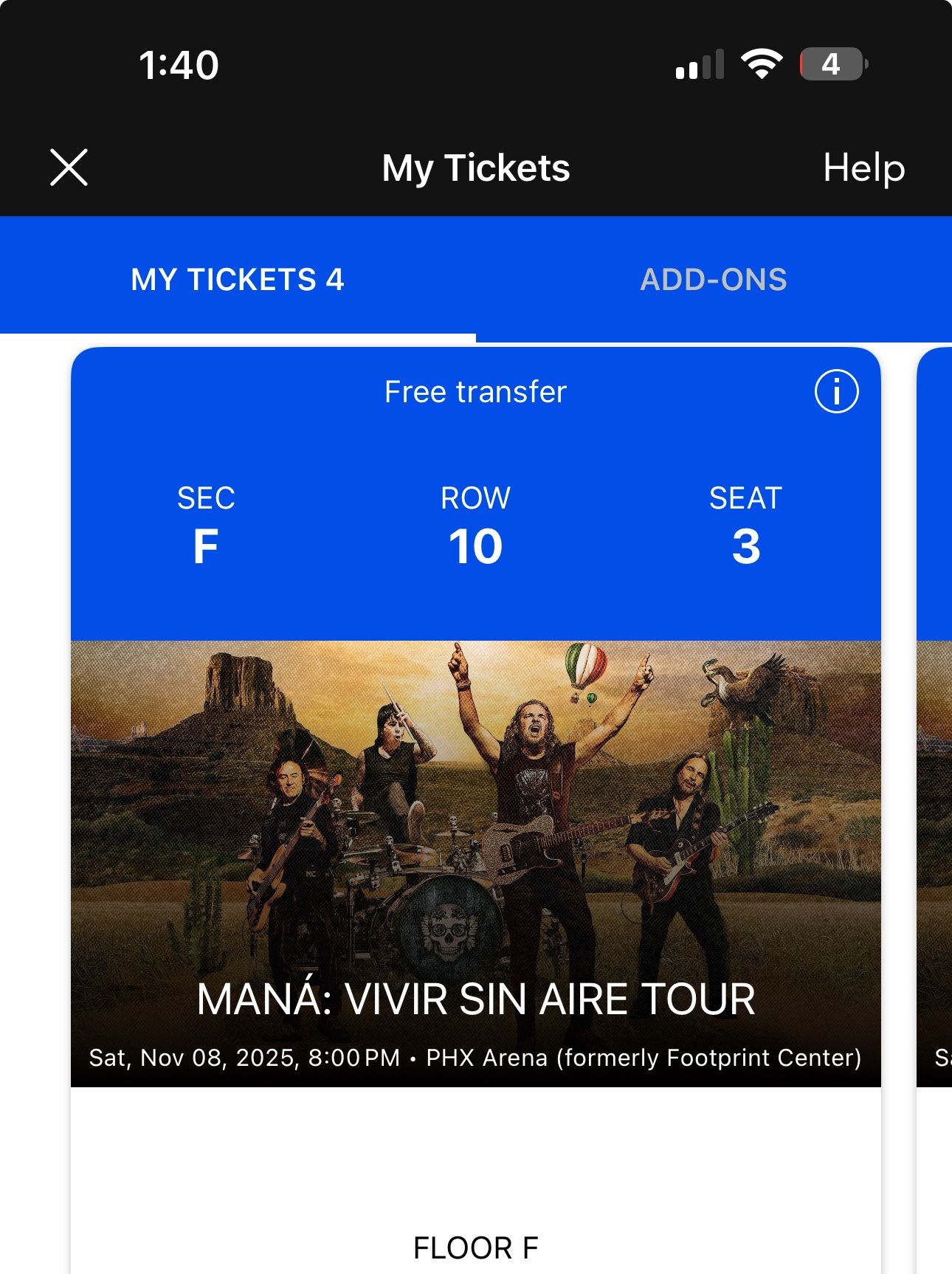 Mana Tickets CLOSE SEATS