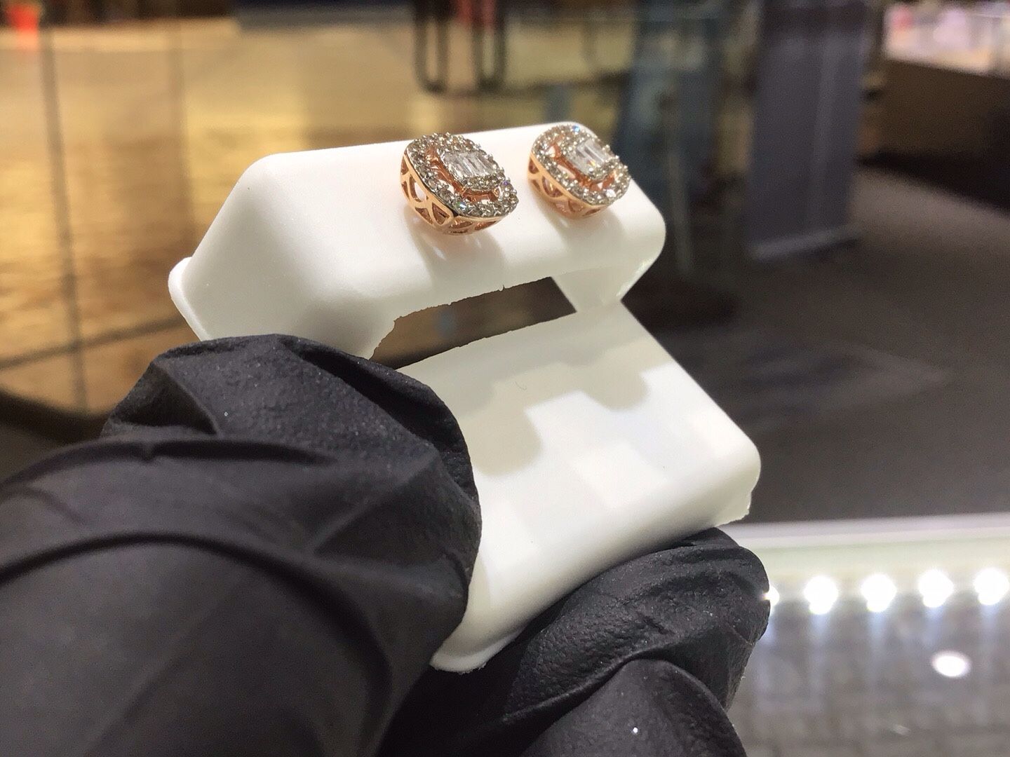 10k Rose Gold Diamond Baguette And Round Big Diamond Earrings Available In Stock ,