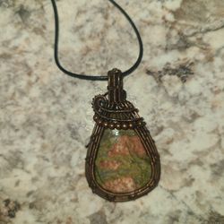 Unakite Gemstone Wrapped Pendant