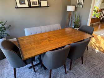 Large hardwood dining table w/bench