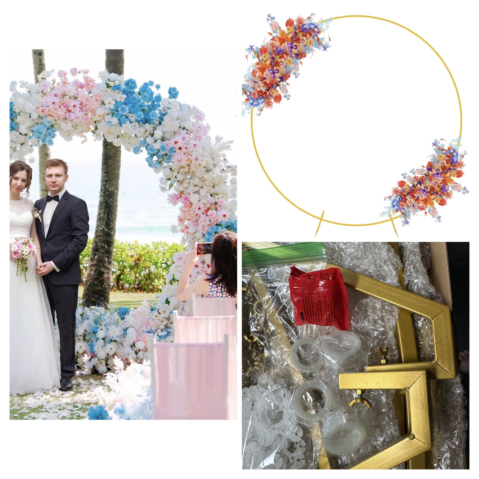 Open Box Fomcet 7.2FT Wedding Arch Round Backdrop Stand Gold Metal Circle Wedding Arch for Ceremony Birthday Party Anniversary Bridal Baby Shower Grad