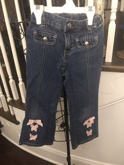 Gymboree Girls Size 4 Denim Blue Jeans w/ Pink Bows