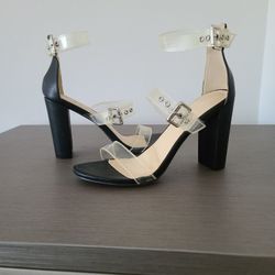 Clear Strap, Black High Heels, Size 8 1/2