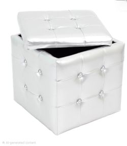 Pouf modern silver faux-leather storage ottoman