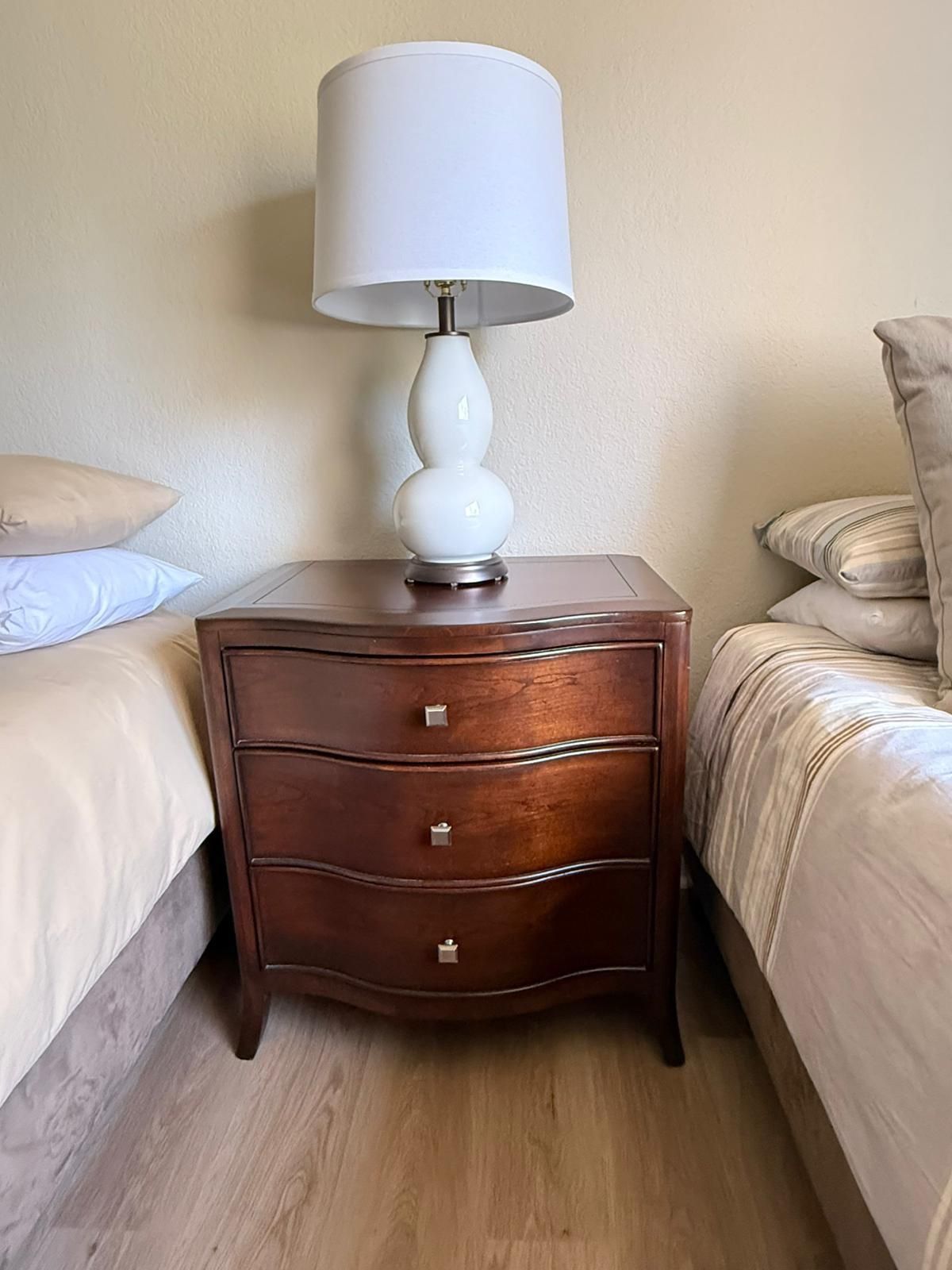 White bedside Lamp and night stand dresser
