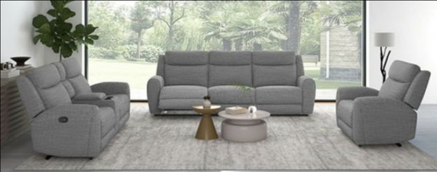 Brand New Grey Super Plush 3pc Reclining Sofa Set