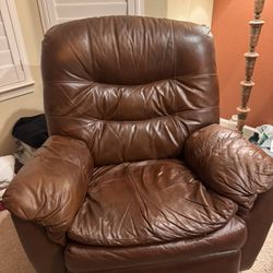 plush brown leather manual recliner armchair
