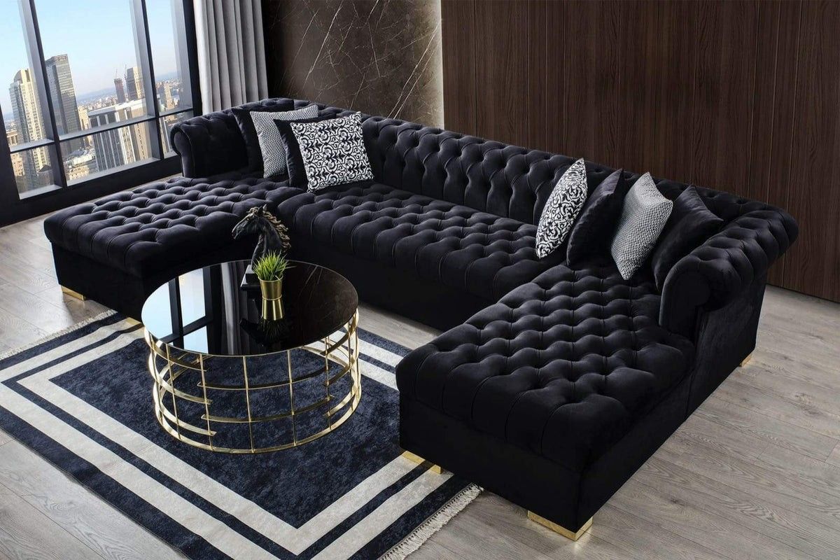 🌼Lauren Black Velvet Double Chaise Sectional

🚛Same Day Delivery 