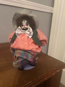 Porcelain Clown Doll with Fabric Costume